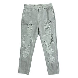 AMERICAN EAGLE Gray Wash High Waist Super Distressed Mom Jeans 12 X-Long